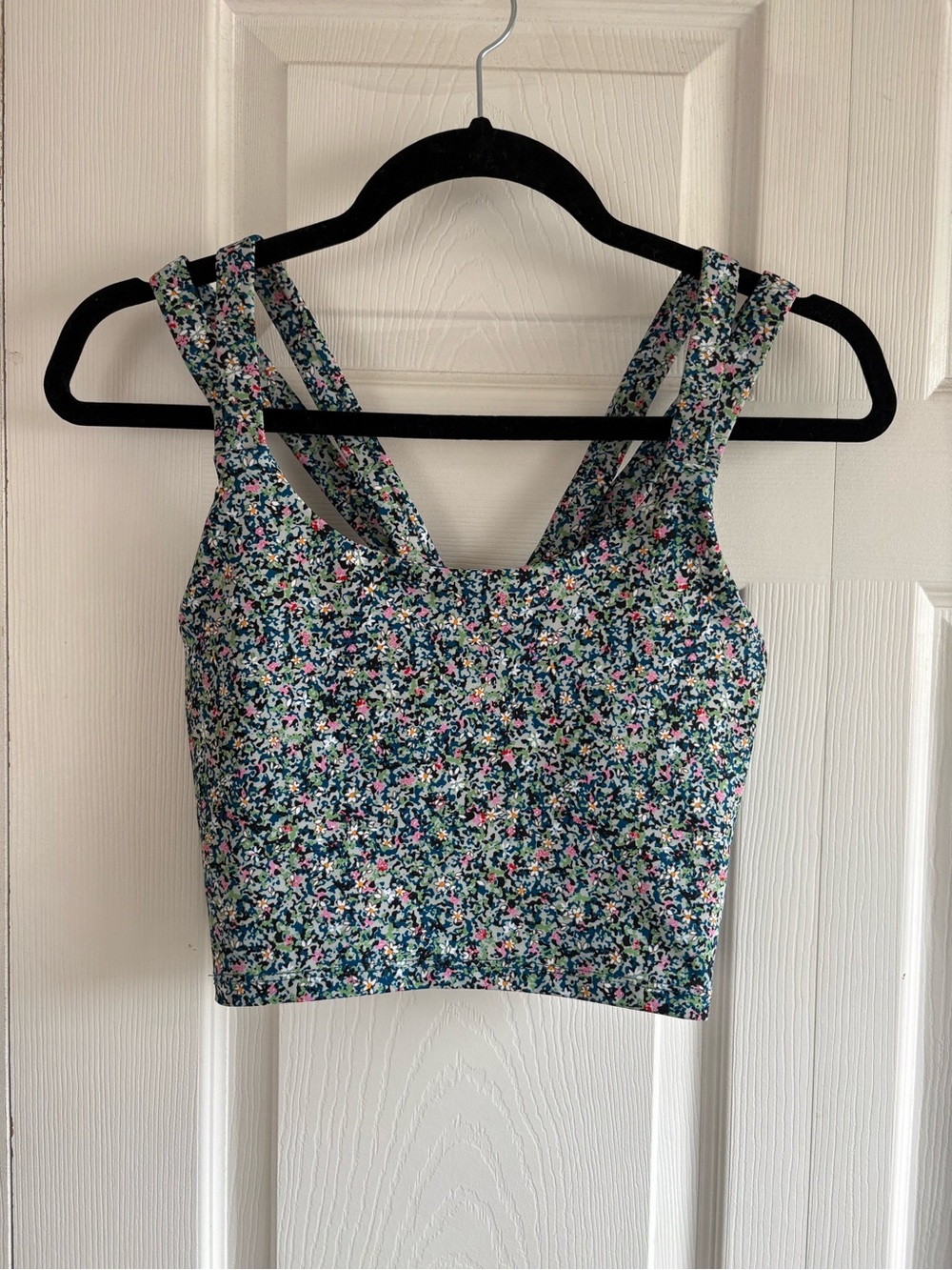 SAGE Strape Sport Printed Bra Top Blue Multi Size XS Yoga Pilates Gym Pickleball